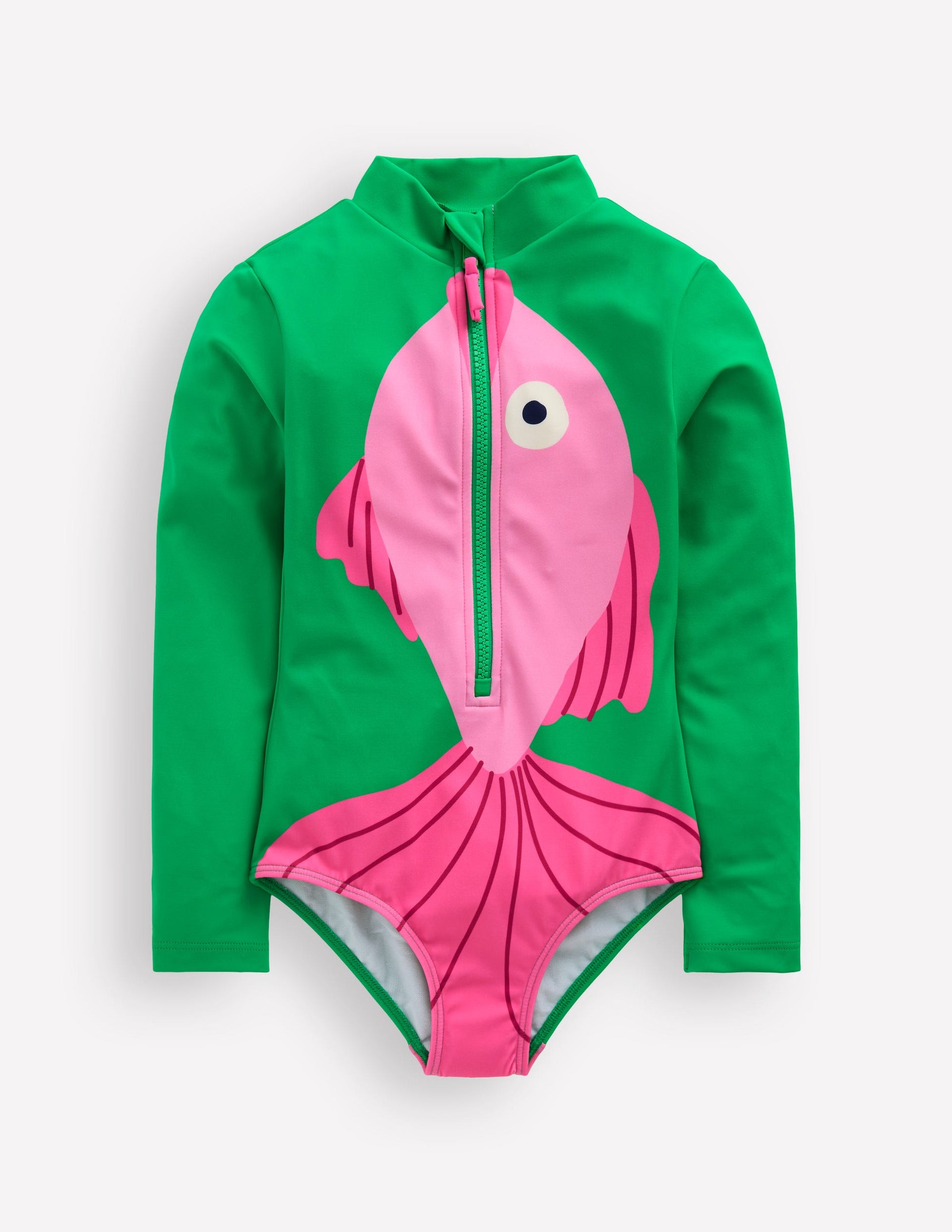 Boden Girls Fun Long-sleeved Swimsuit in Green | Size 7-8 Years