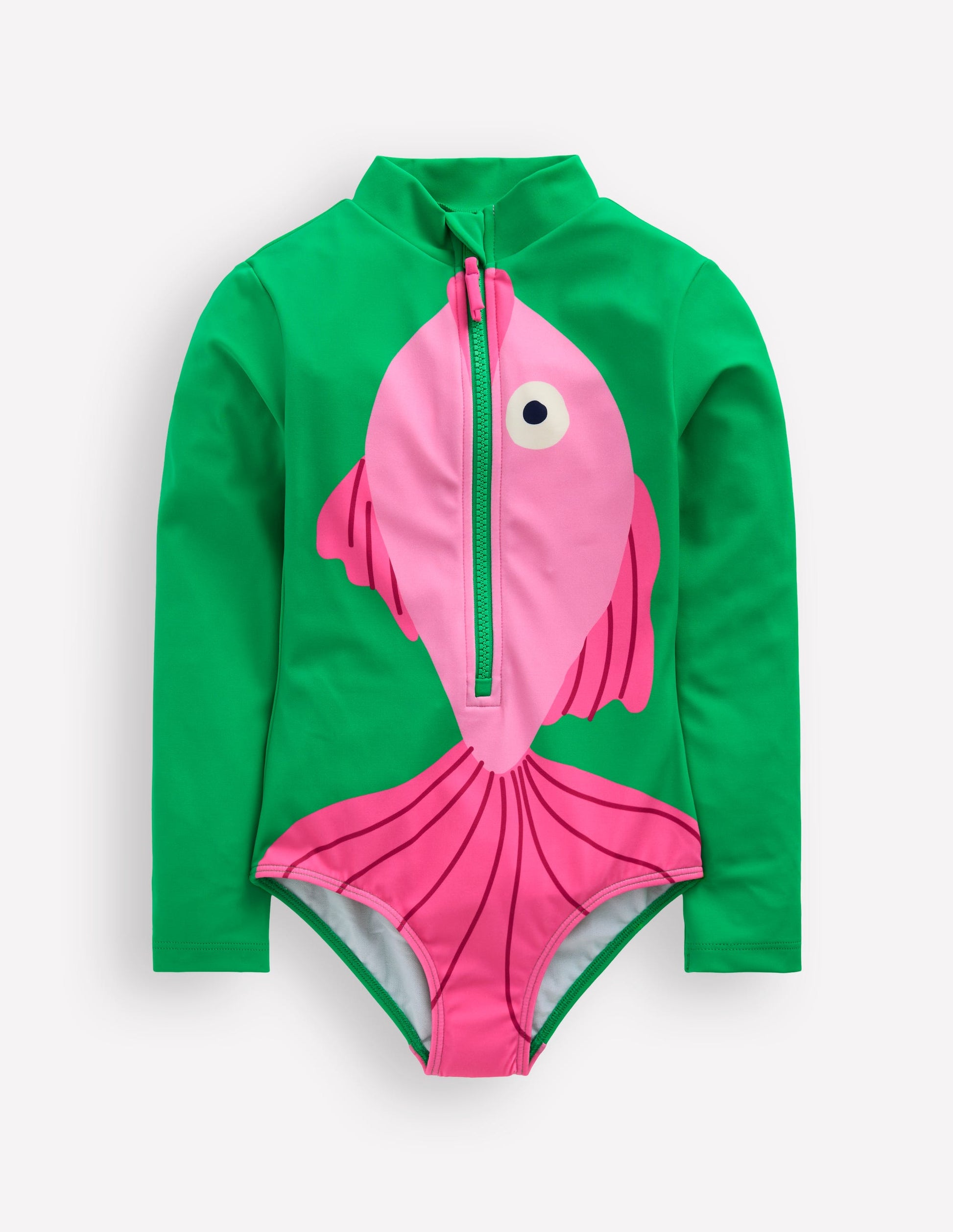 Fun Long Sleeve Swimsuit-Bright Emerald Fish-1