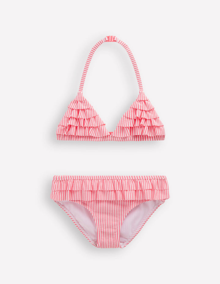 Frill Bikini-Salmon Pink Stripe