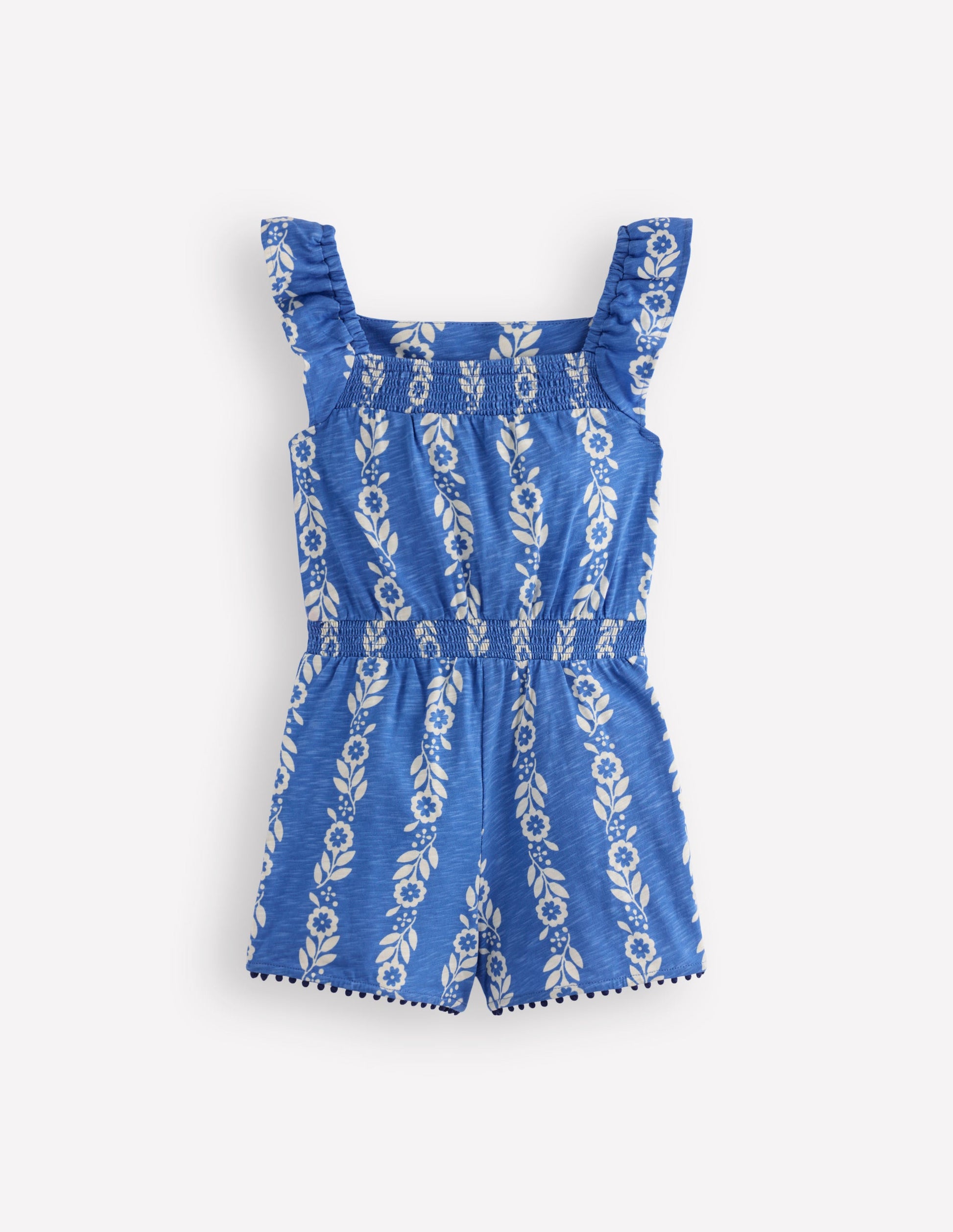 Ciara Pom Trim Jersey Romper-Blue Floral-4