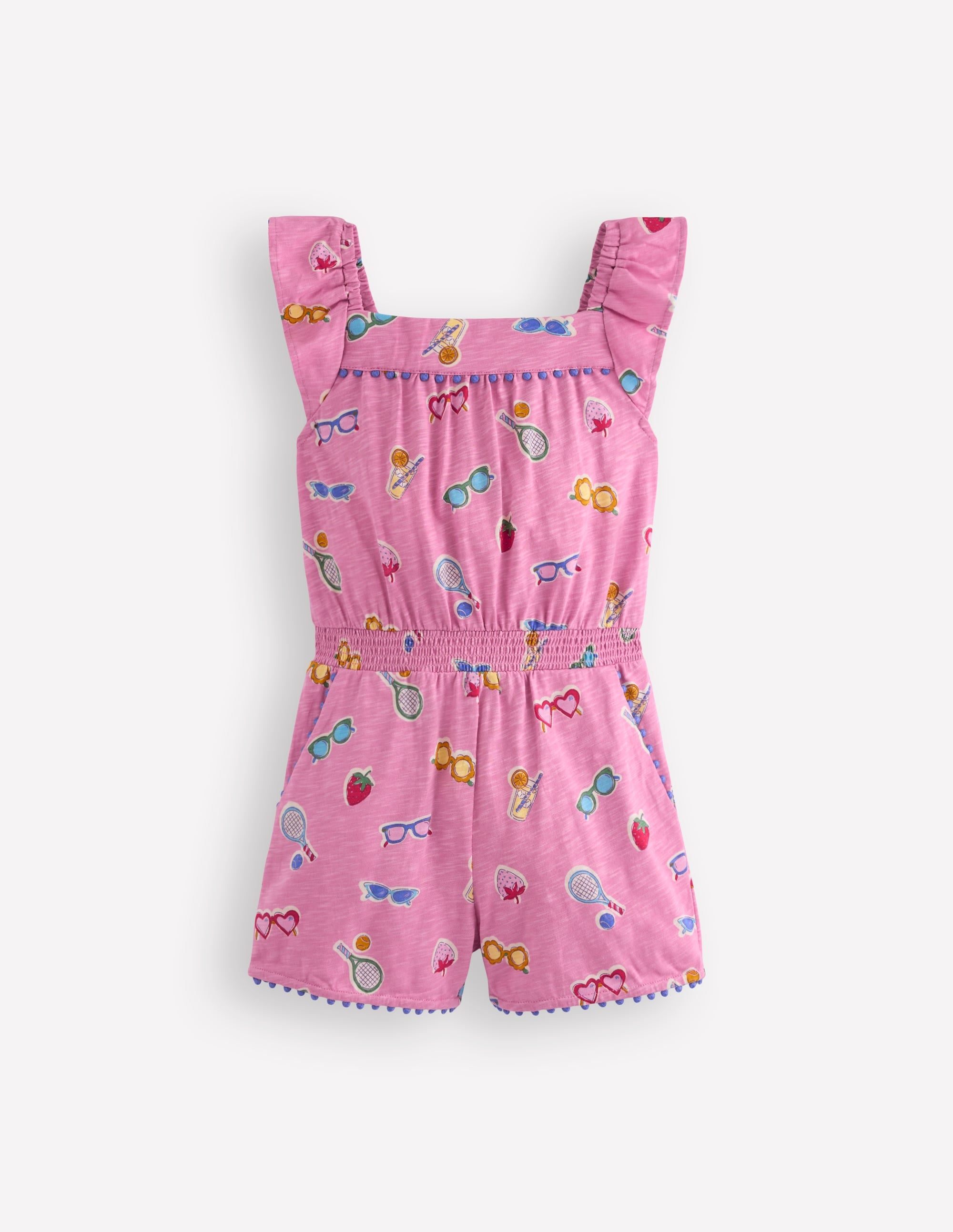 Ciara Pom Trim Jersey Romper-Formica Pink Holiday - Image 1