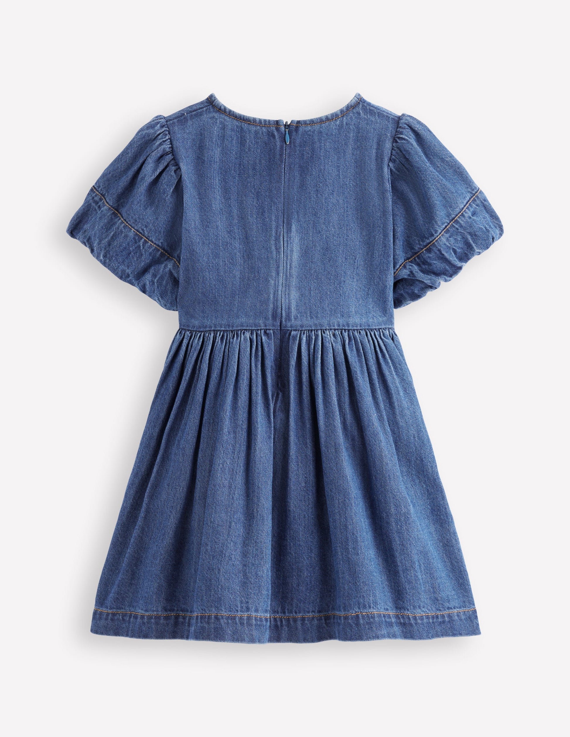 denim bow dress Boden Girls Bow Front Woven Dress in Blue