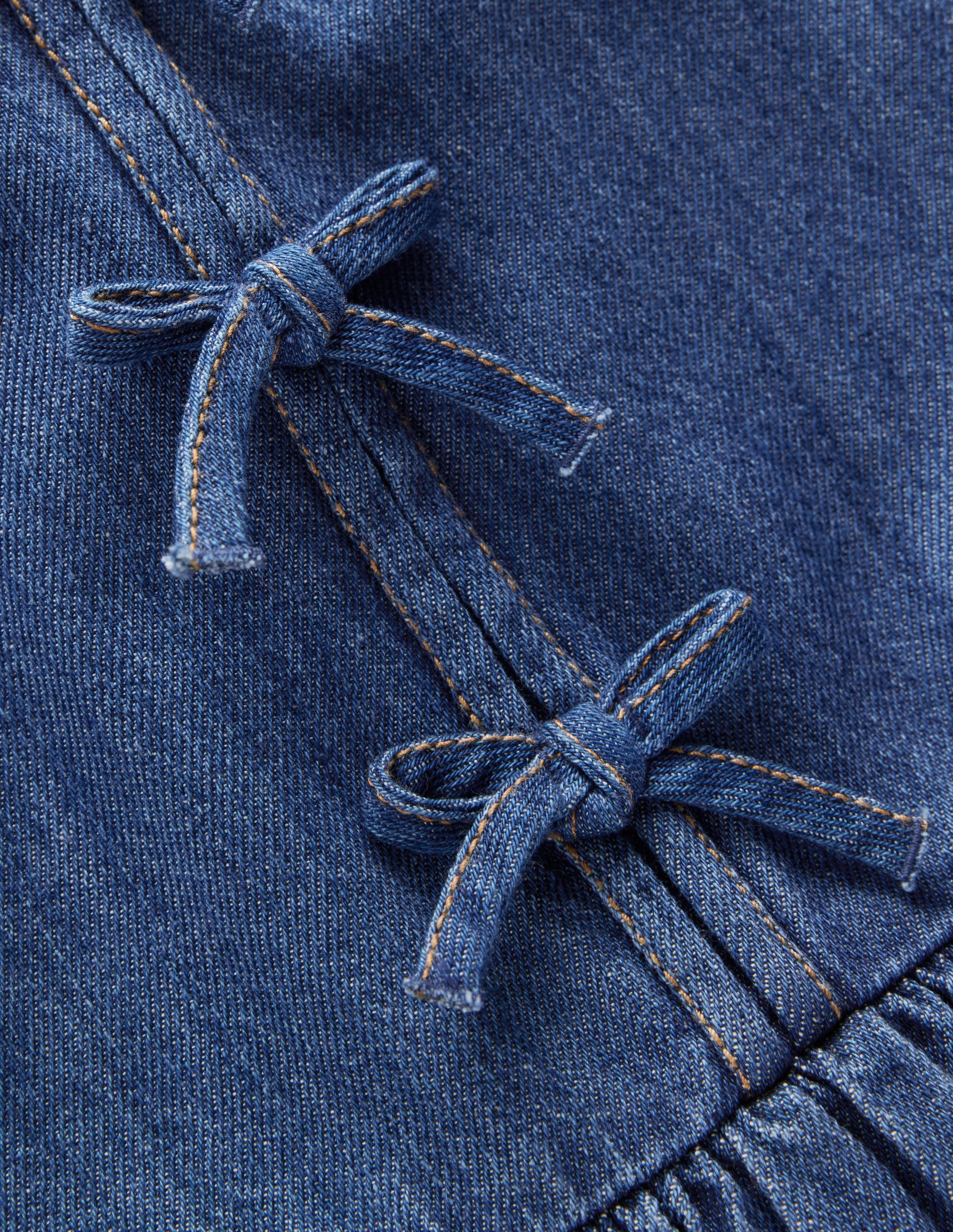 white christmas dresses Bow Front Woven Dress-Mid Vintage Denim