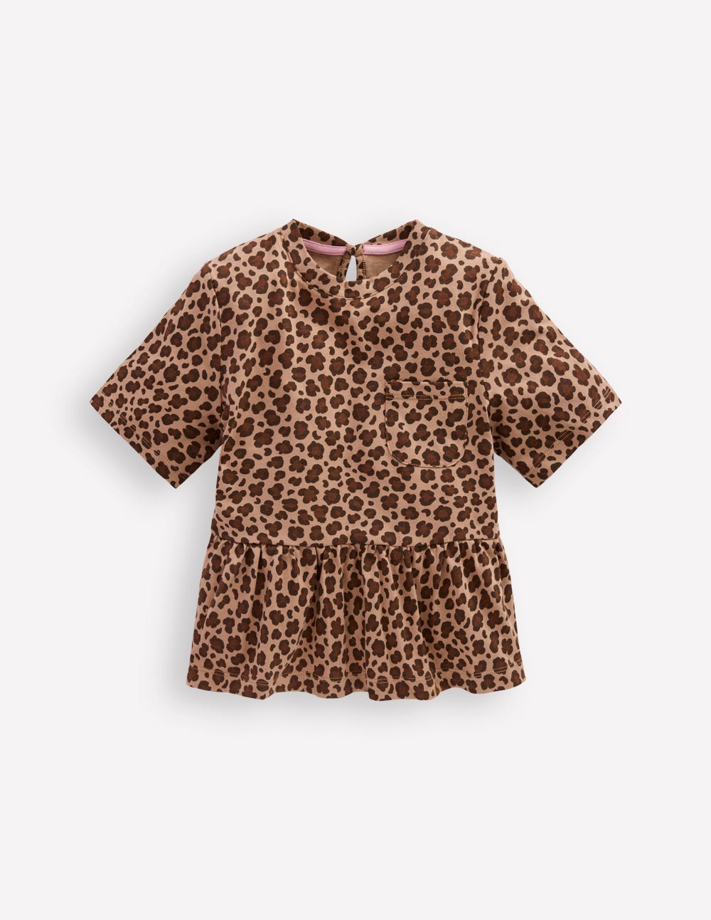 Short Sleeve Peplum Top-Partridge Brown Leopard Print-1