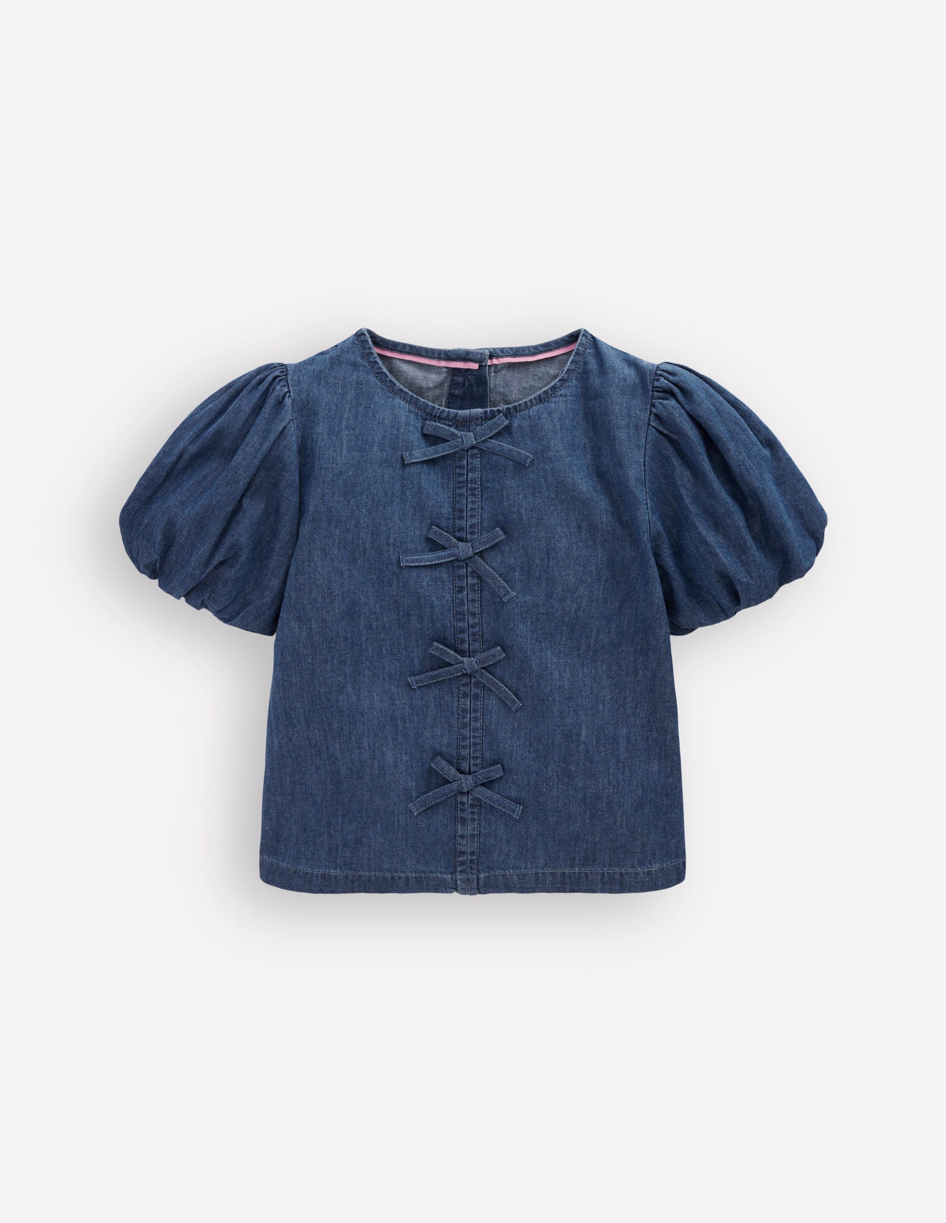 Bow Front Woven Top-Chambray-3
