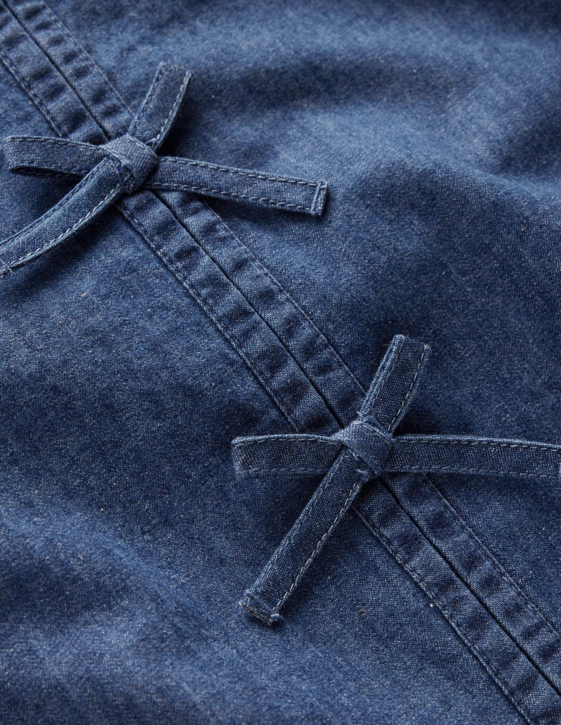 Bow Front Woven Top-Chambray-5