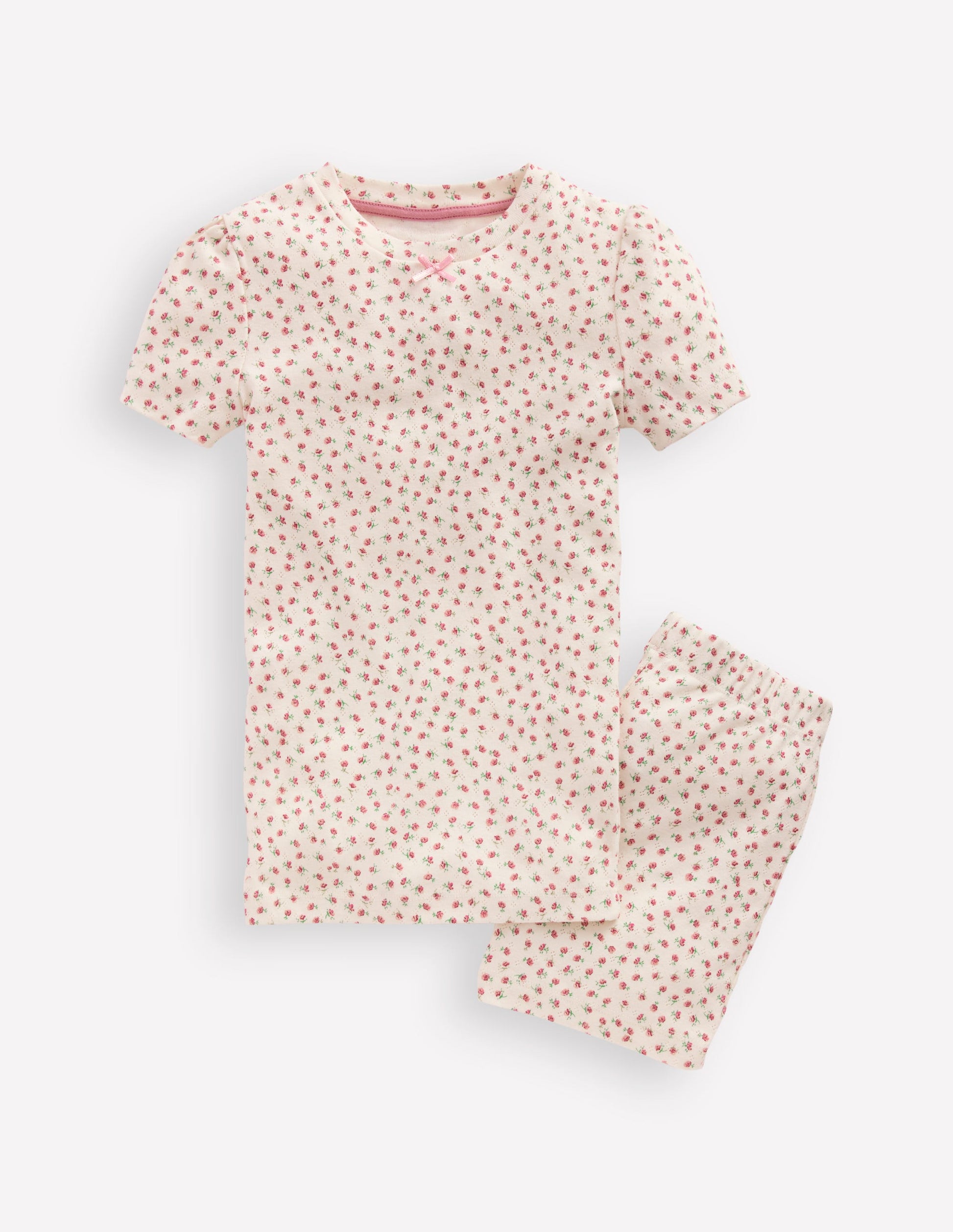 Snug Fit Pointelle Pyjamas-Soft Ivory Floral-1