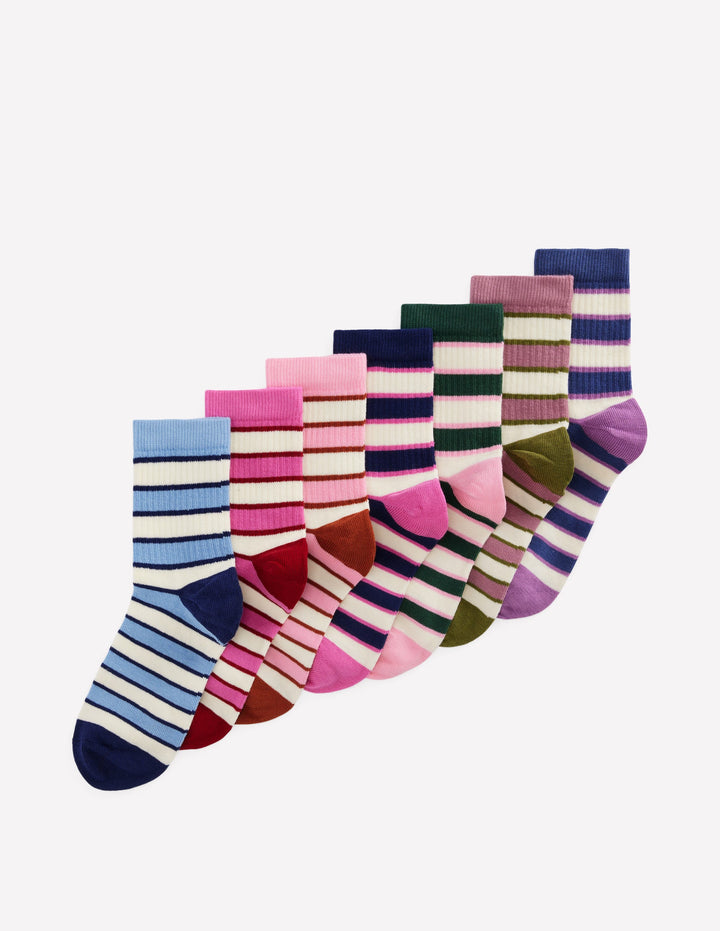 7 Pack Ribbed Socks-Multi Stripes