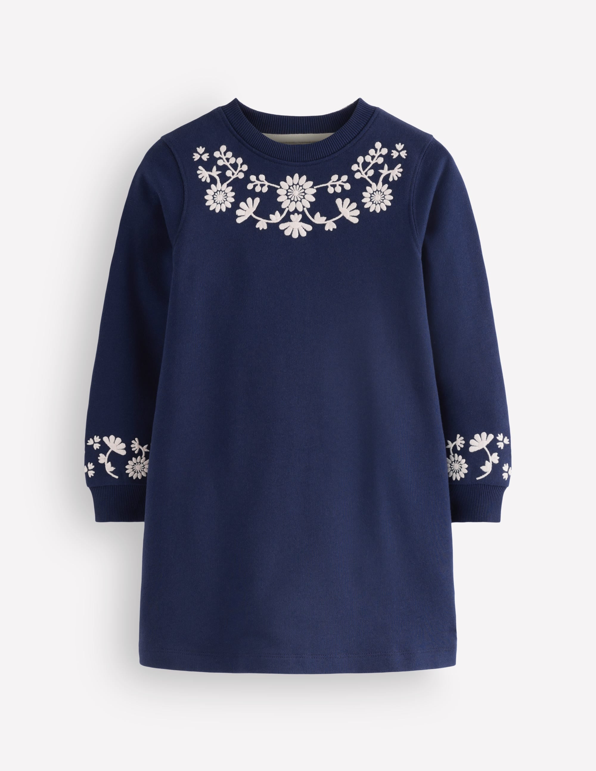 Ida Sweatshirt Appliqué Dress-Navy Floral Embroidery - Image 1