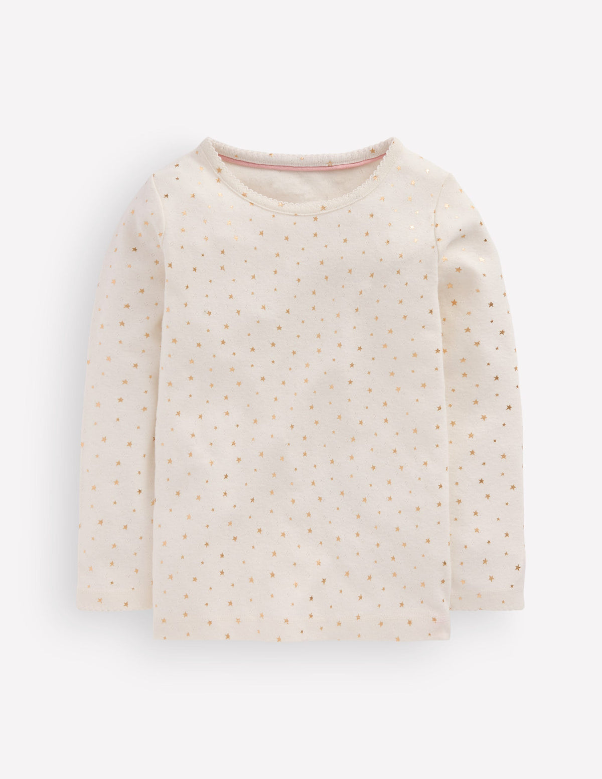 Long Sleeve Pointelle Top-Ivory Gold Foil-1