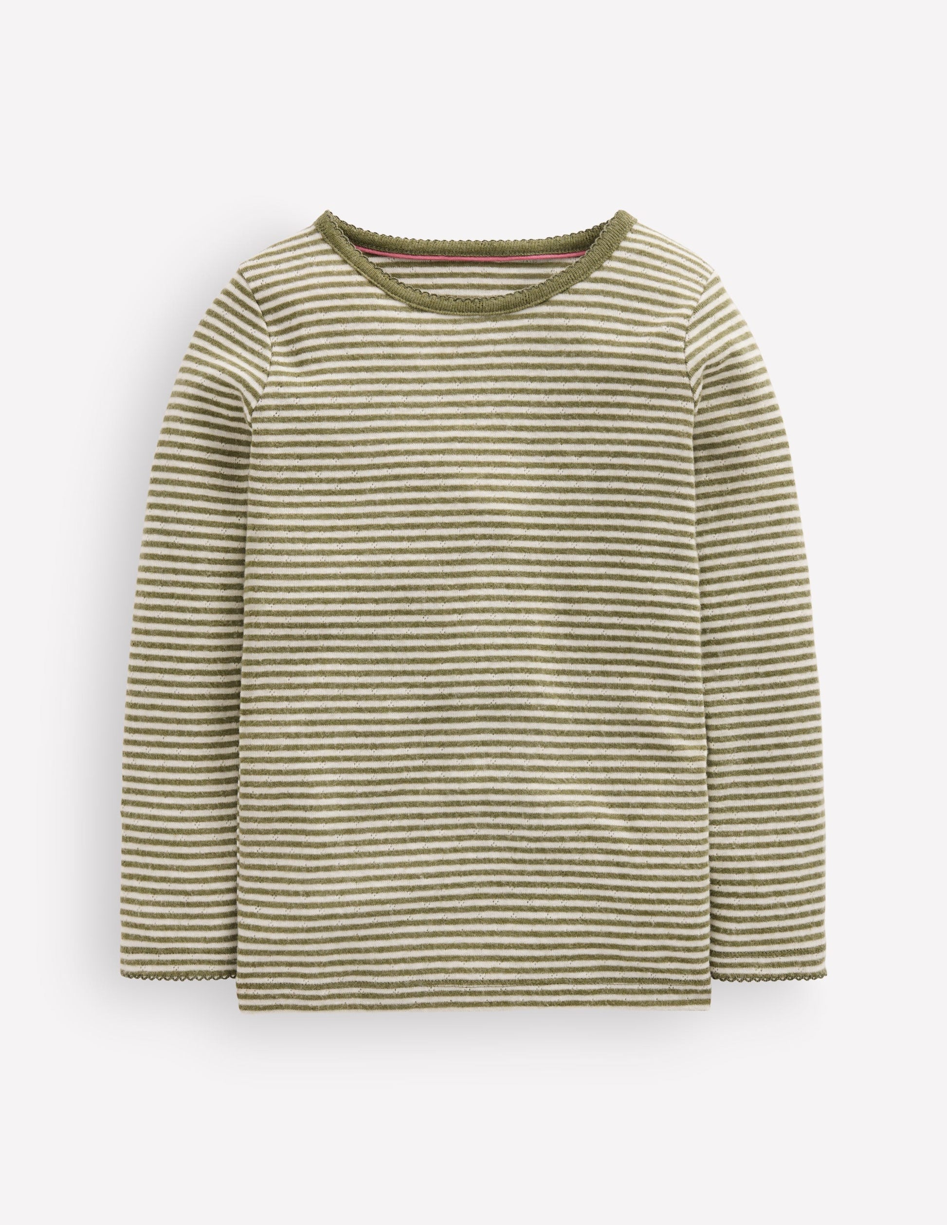 Long Sleeve Pointelle Top-Green Stripe-1