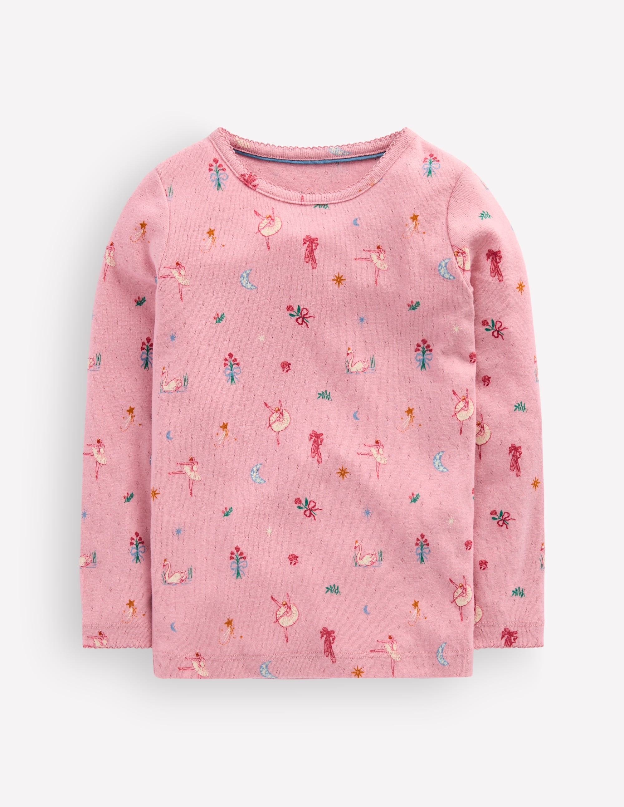 Long Sleeve Pointelle Top - Pink Swan Lake | Boden USA