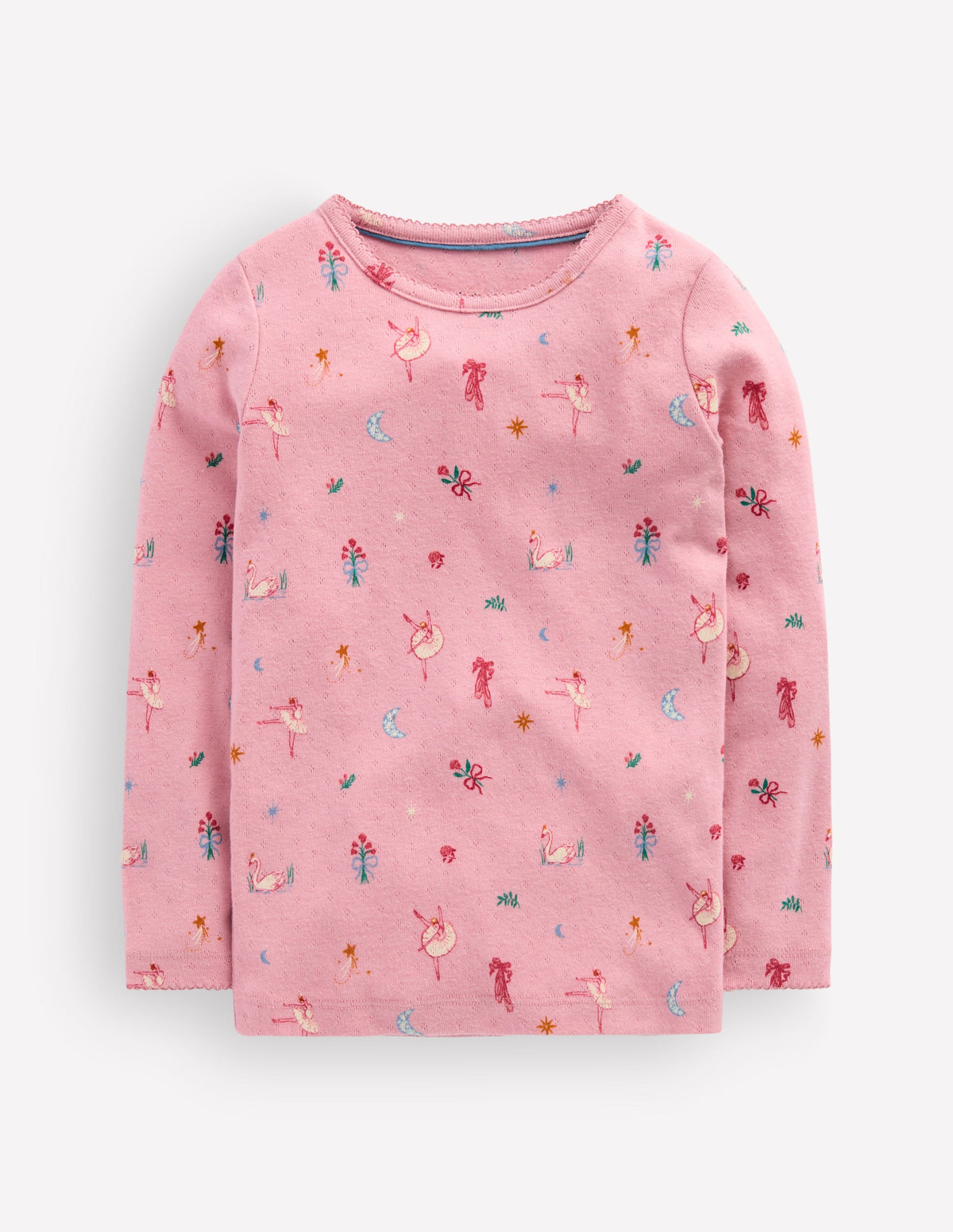 Long Sleeve Pointelle Top-Pink Swan Lake - Image 1