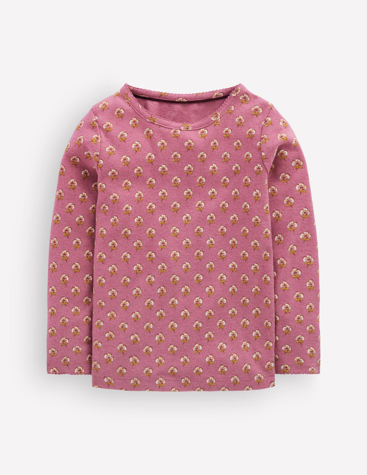 Long Sleeve Pointelle Top-Heather Rose Floral