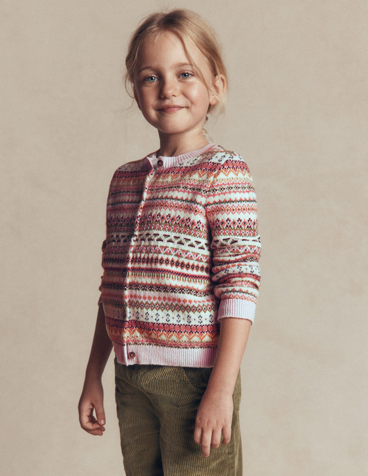 Edie Fair Isle Cardigan-Pink Heather Fair Isle