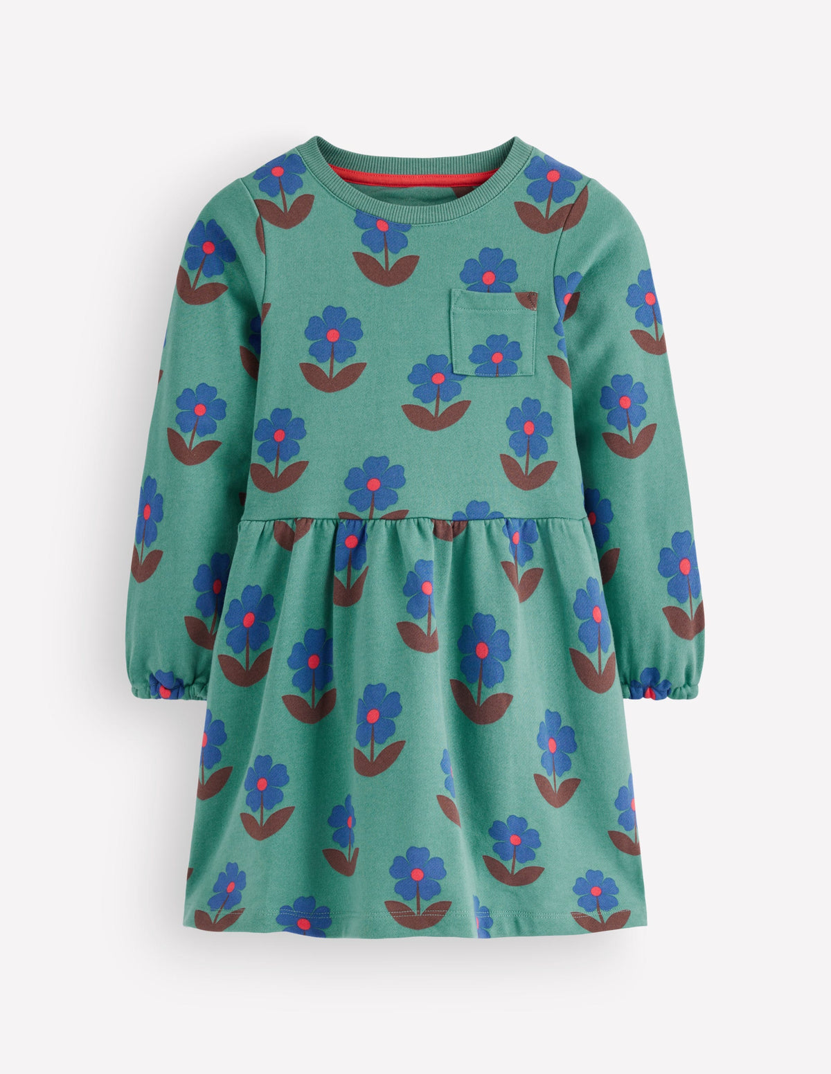 Minna Sweatshirt Dress-Green Flower Stamp-1