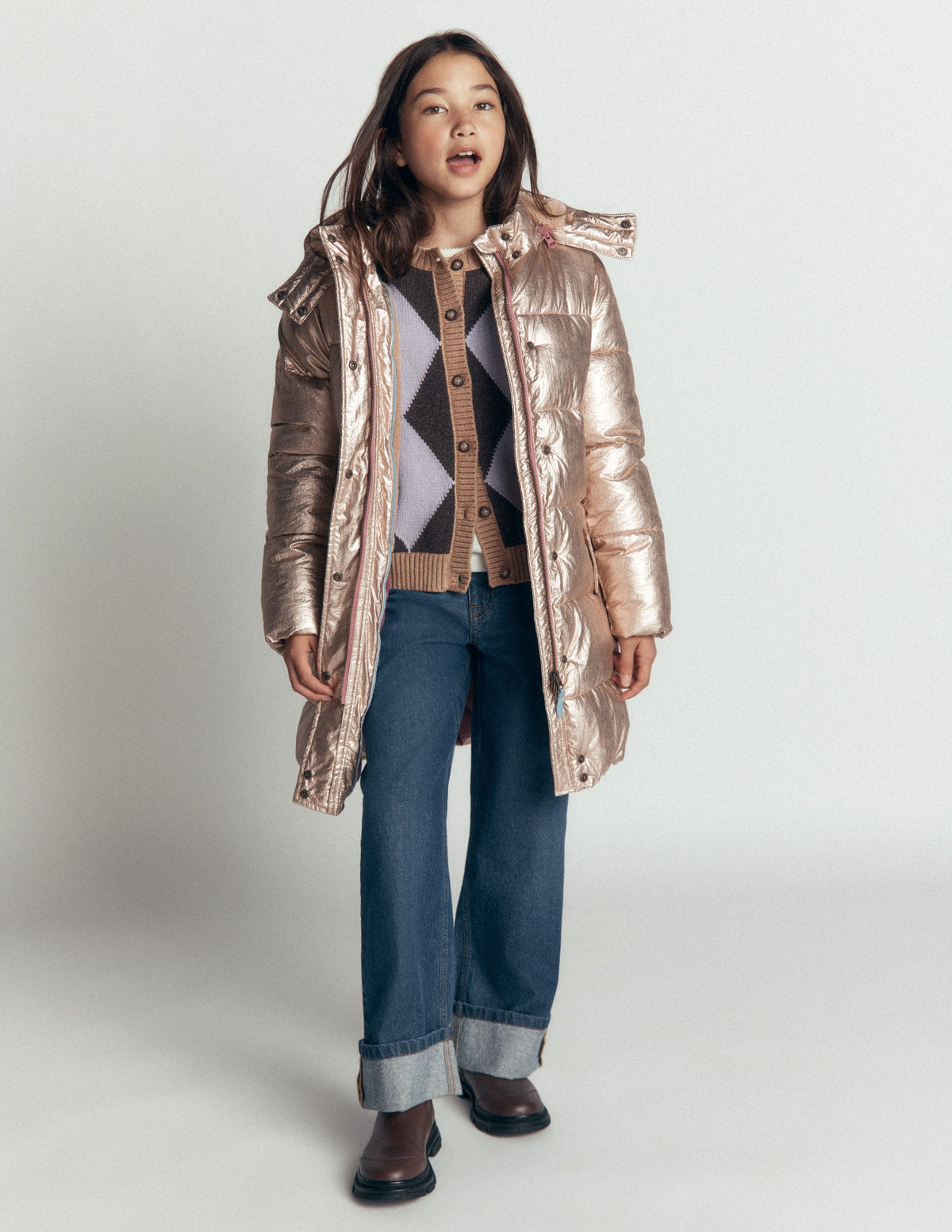 Longline Padded Coat-Gold Metallic-1