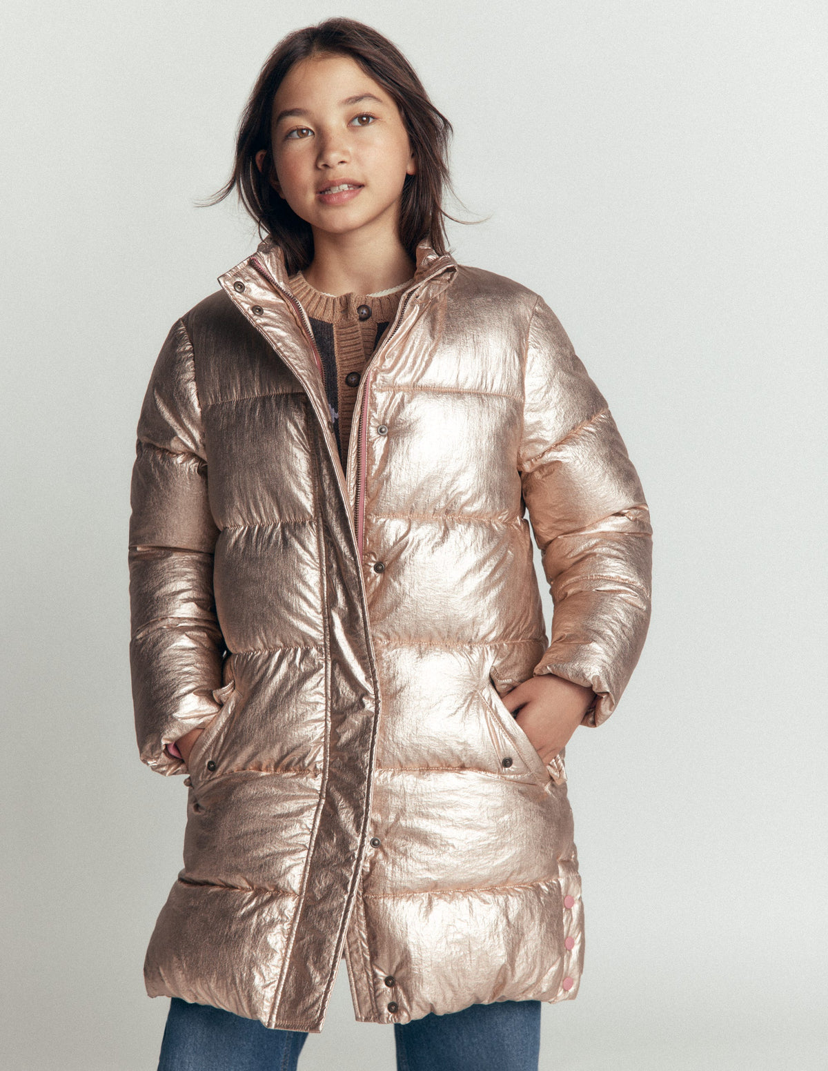 Longline Padded Coat-Gold Metallic-3