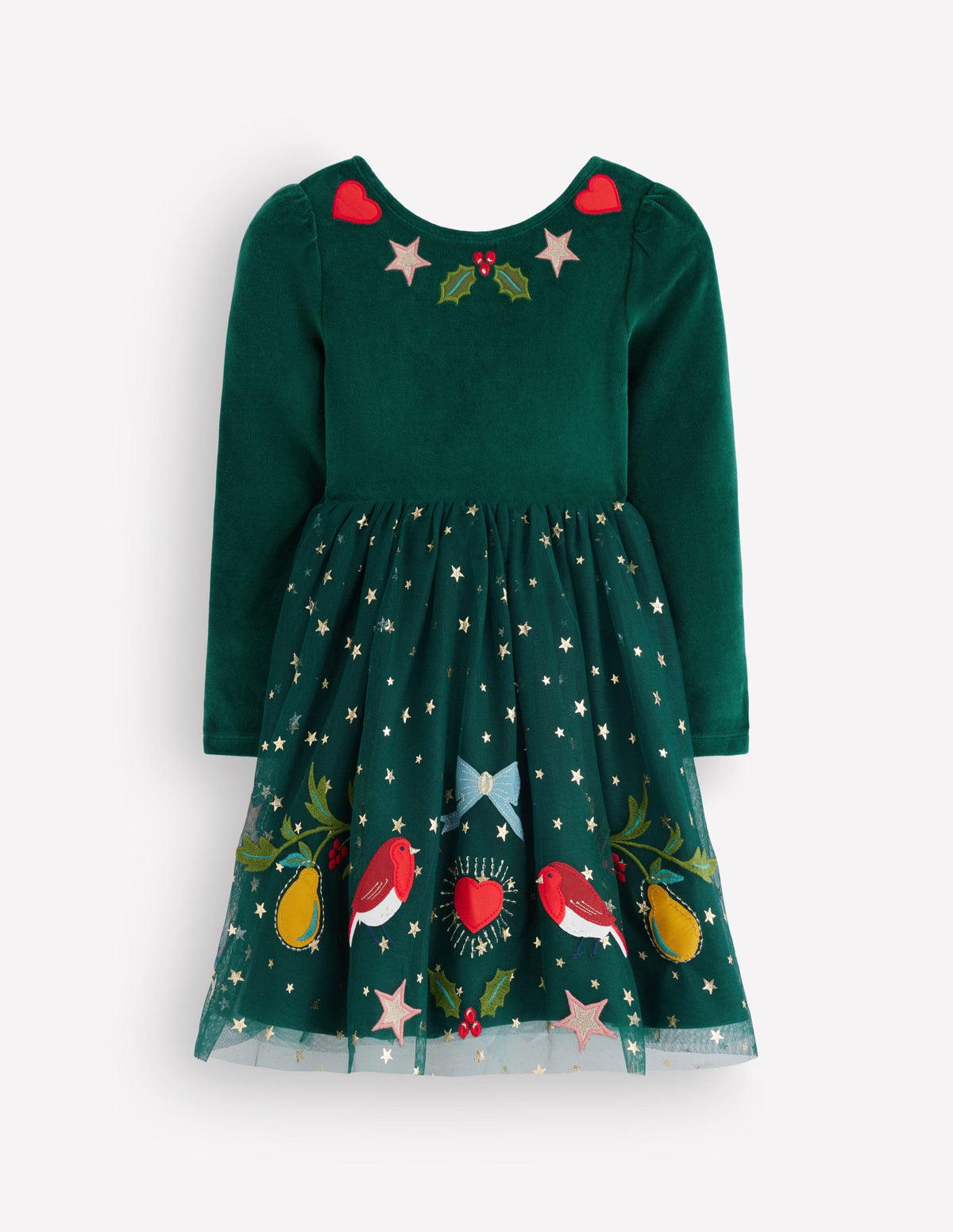 boden green christmas dress Aurora Appliqué Tulle - Festive Robins WK10DRESSFLASH