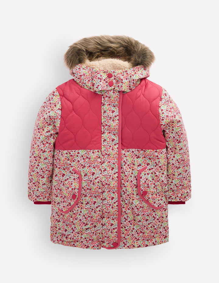 Joni Quilted Parka Coat-Floral