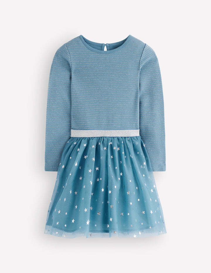 Twirly Tulle Mix Dress-Stormbolt Blue Confetti