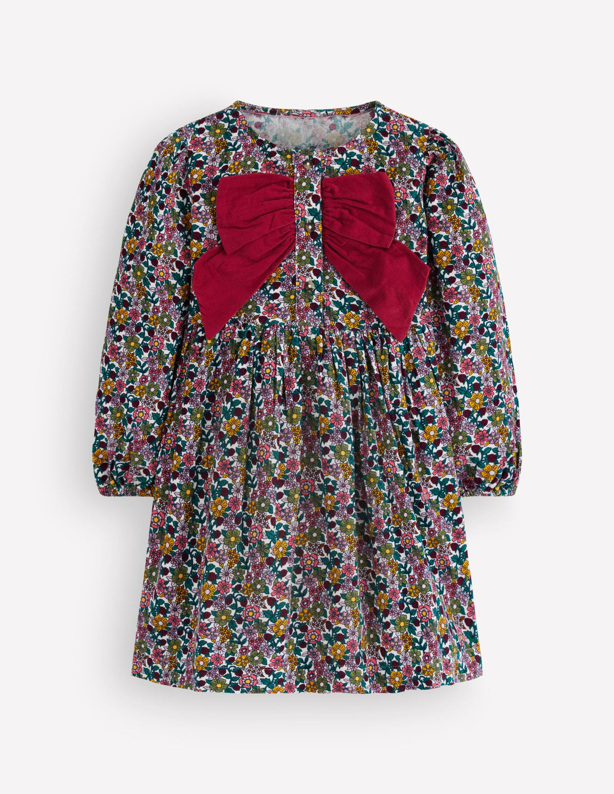 Norah Button-through Bow Dress-Floral Corduroy-2