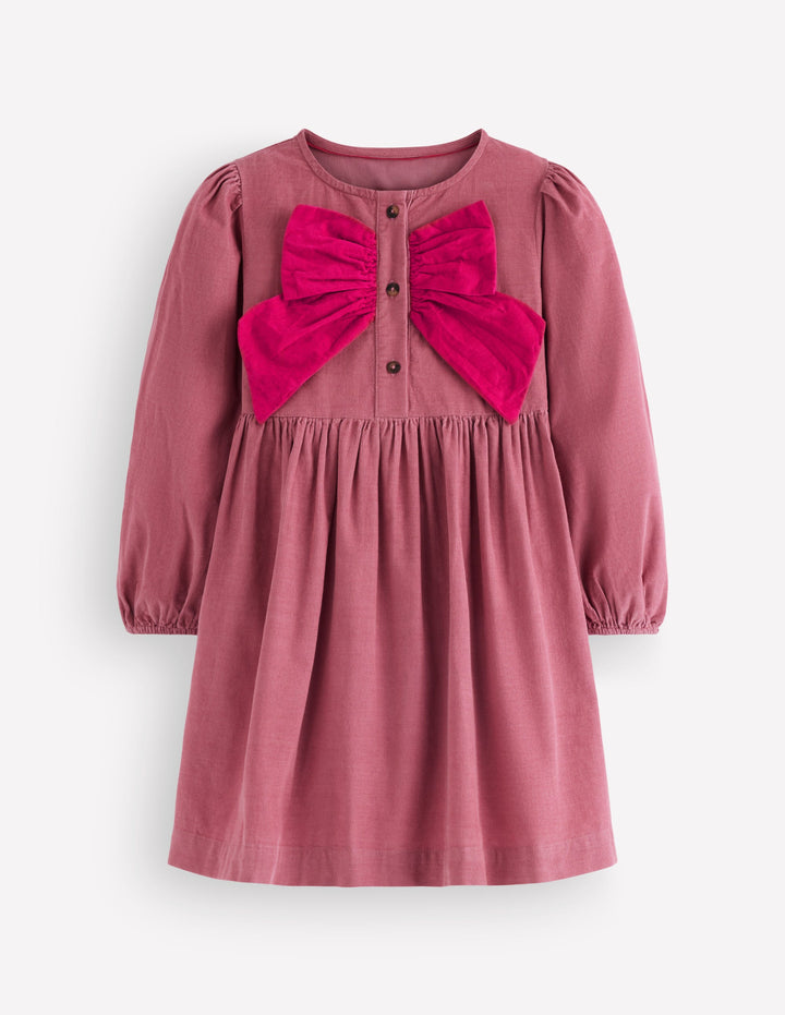 Norah Button-through Bow Dress-Pink Heather