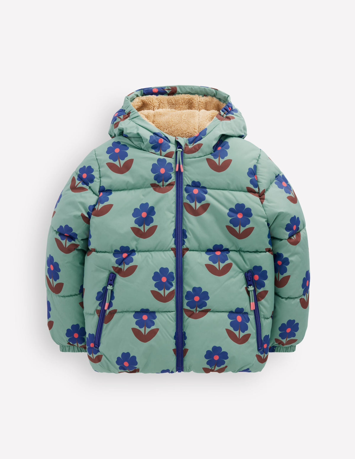 Fun Padded Coat-Oil Blue Flowers - Image 1