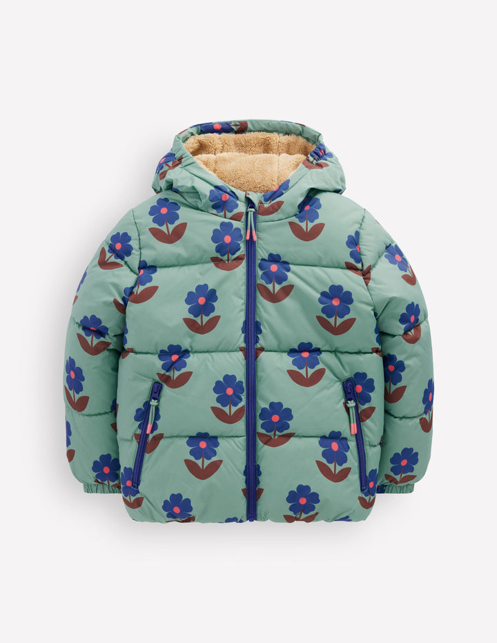 Fun Padded Coat-Oil Blue Flowers