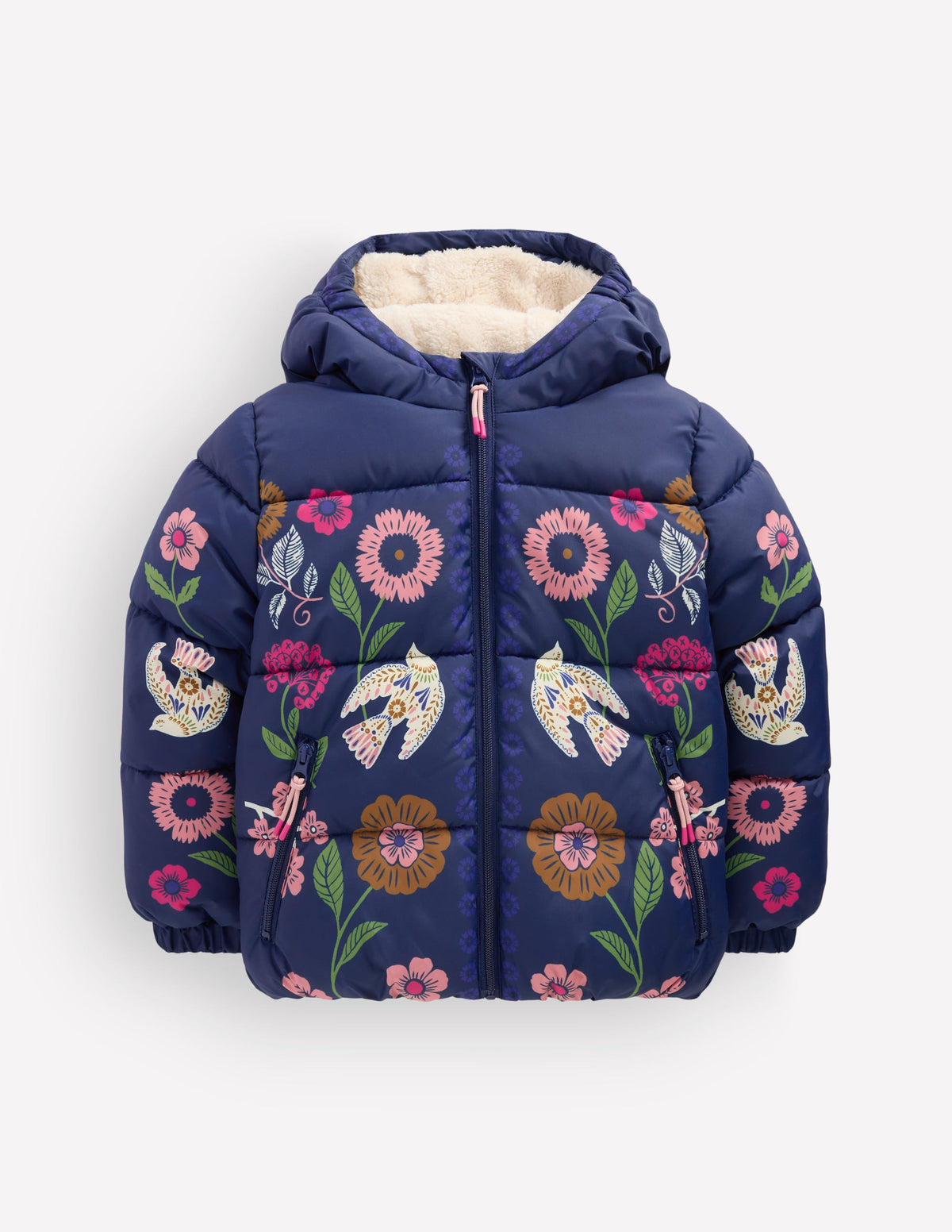 Fun Padded Coat-Navy Bird Placement Print - Image 5