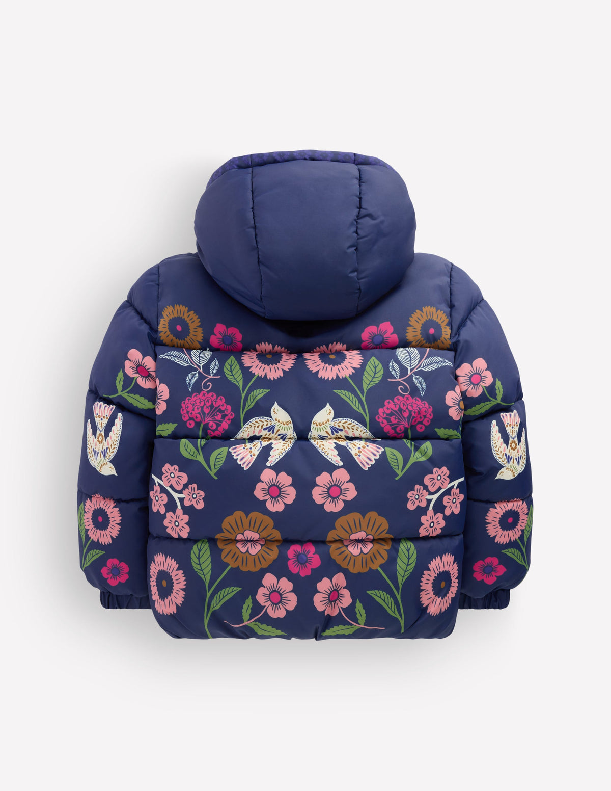 Fun Padded Coat-Navy Bird Placement Print-6