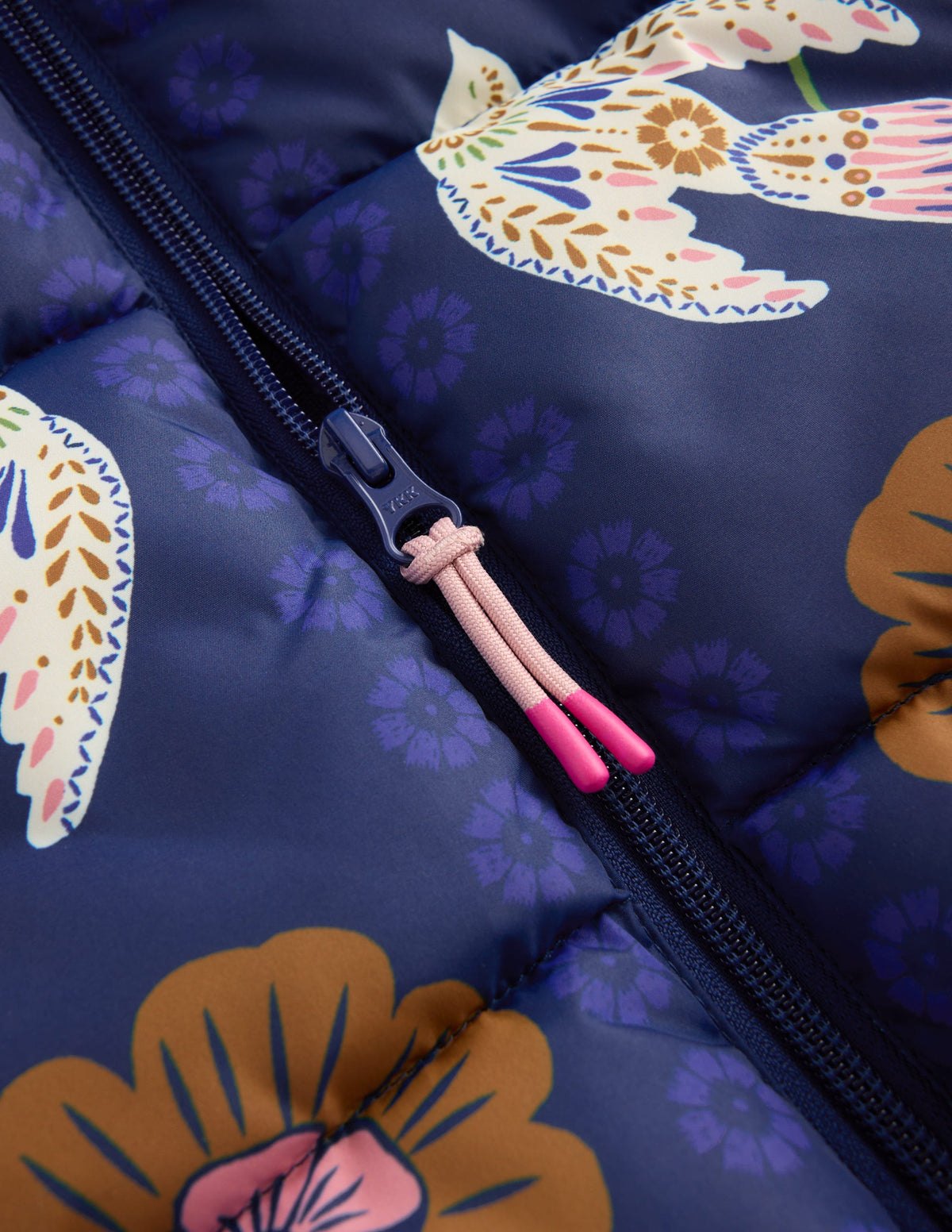 Fun Padded Coat-Navy Bird Placement Print-7