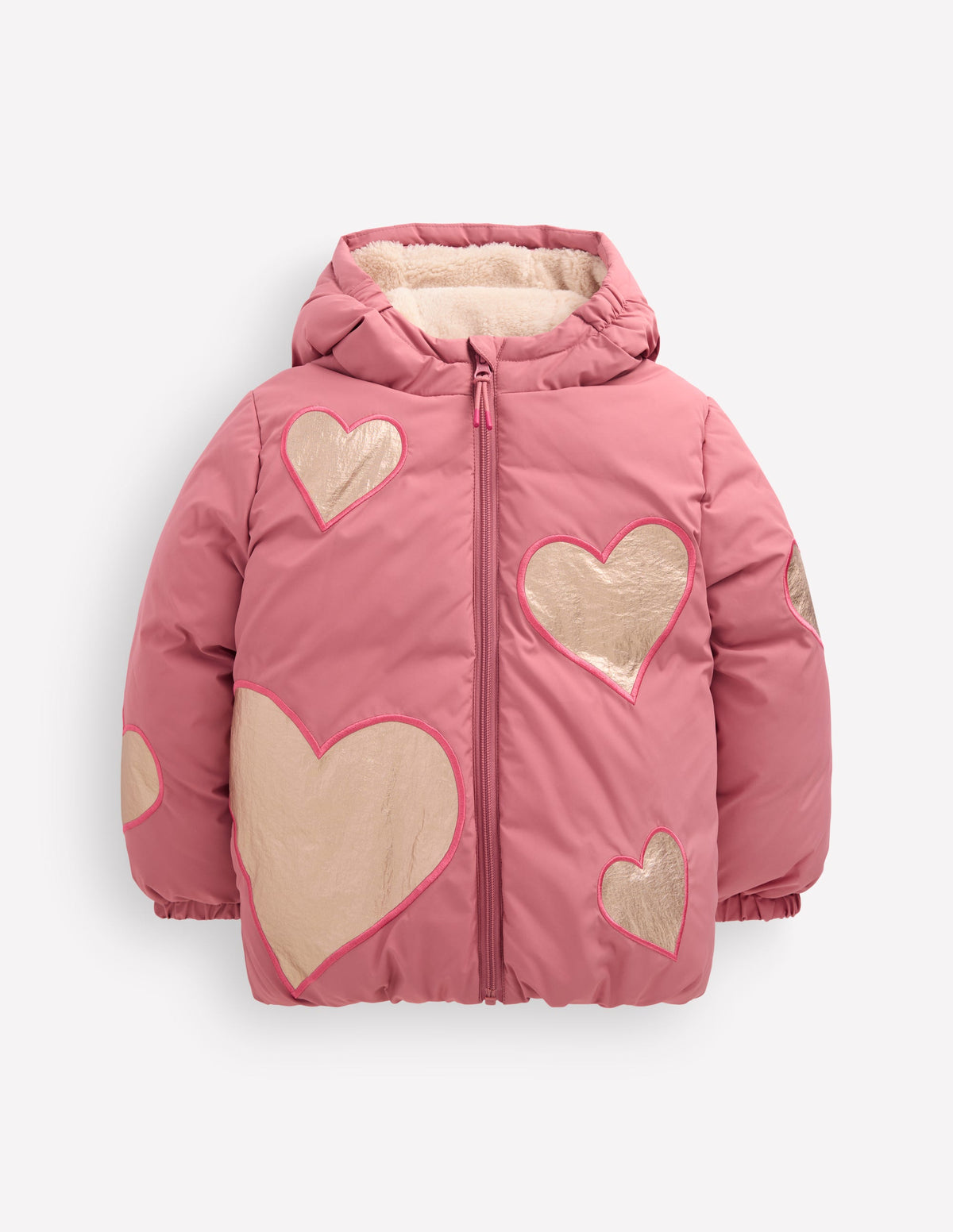 Fun Padded Coat-Pink Applique Metallic Hearts-4