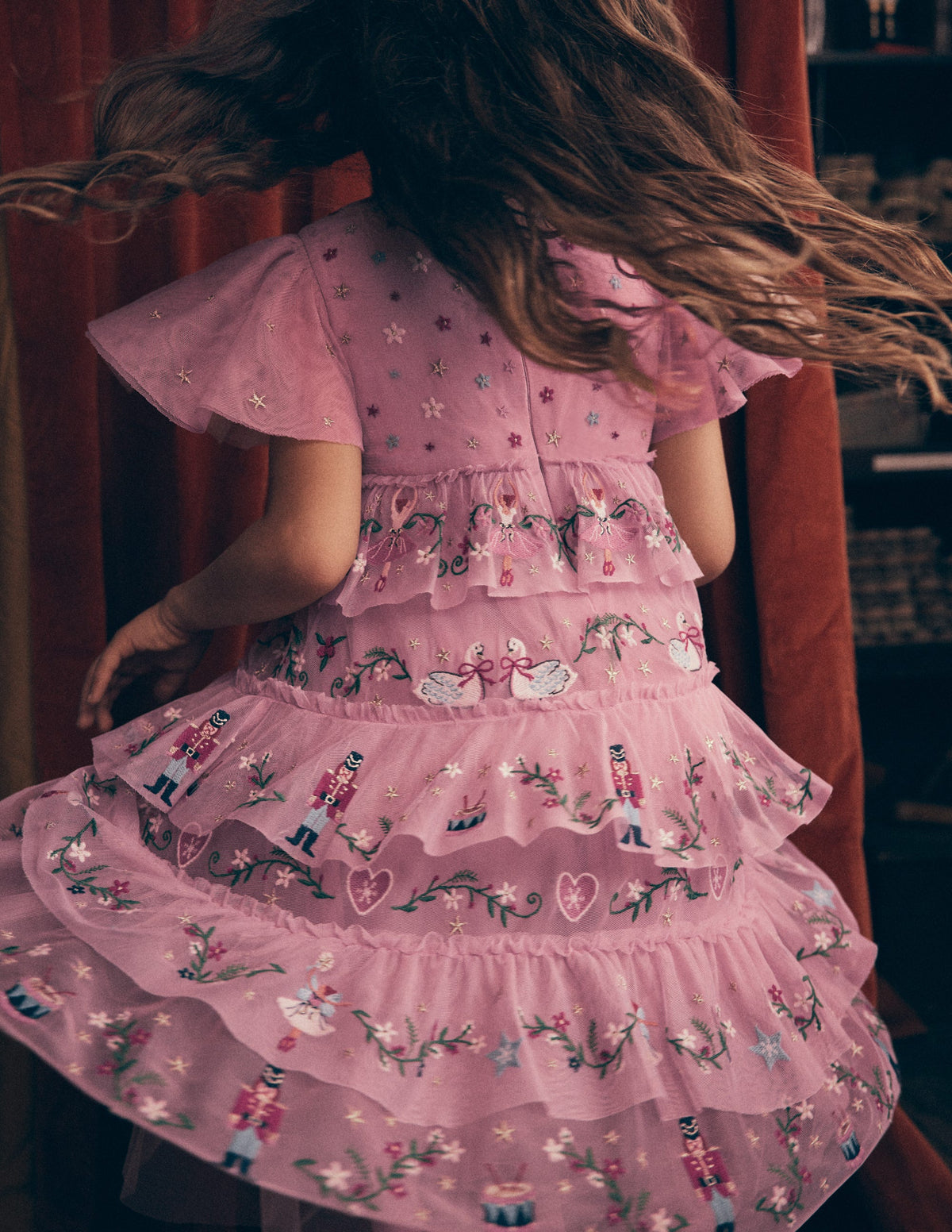 Embroidered Tulle Ruffle Dress-Zephyr - Image 1