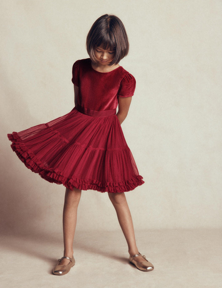Velour Tulle Occasion Dress-Rhythmic Red