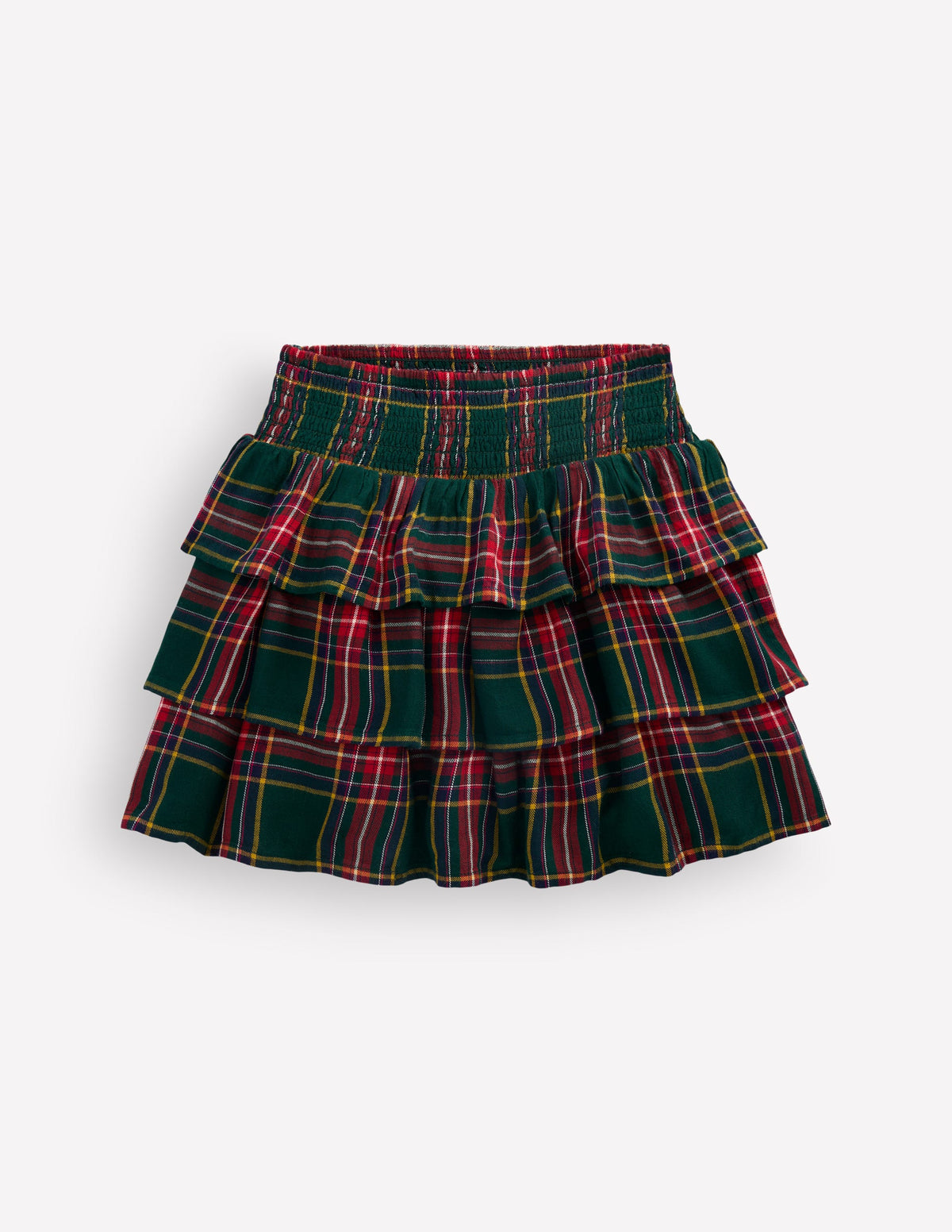 Smocked Waist Ruffle Skirt-Green Check-3