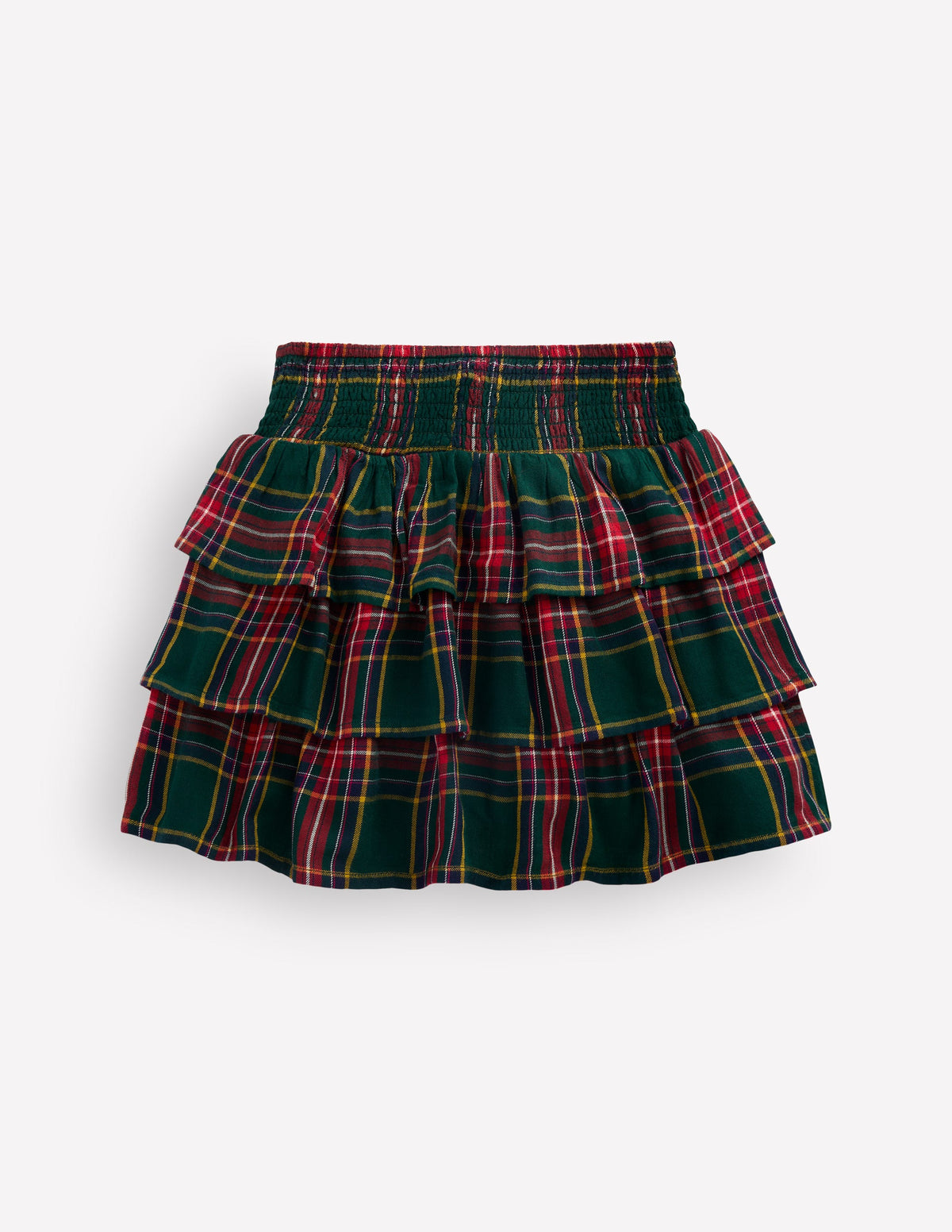 Smocked Waist Ruffle Skirt-Green Check-4
