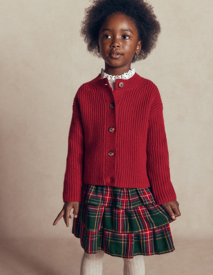 Smocked Waist Ruffle Skirt-Green Check