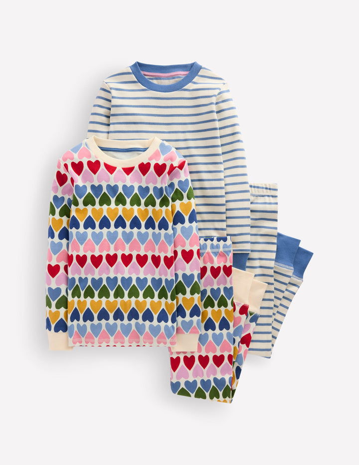 Twin Pack Snug Pajamas-Multi Hearts