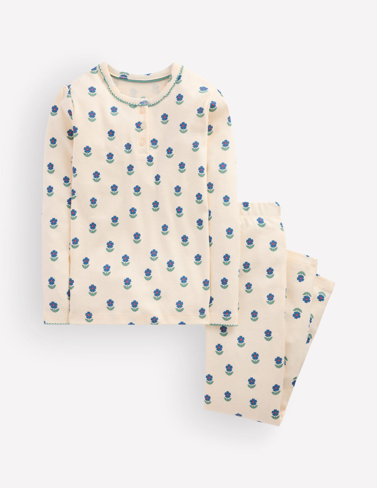 Snug Henley Pajamas-Ivory Floral - Image 1