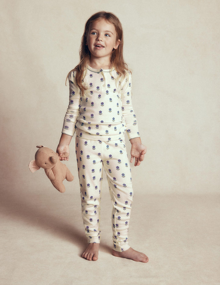 Snug Henley Pajamas-Ivory Floral