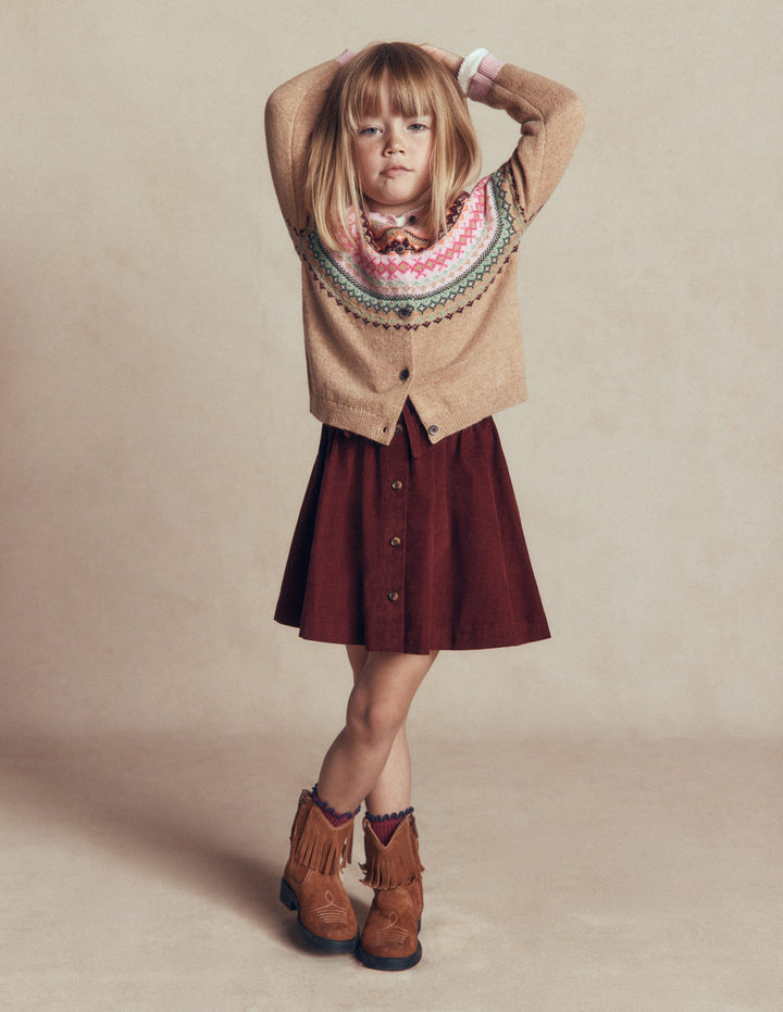 Woven Button-Through Skirt-Roasted Brown Cord