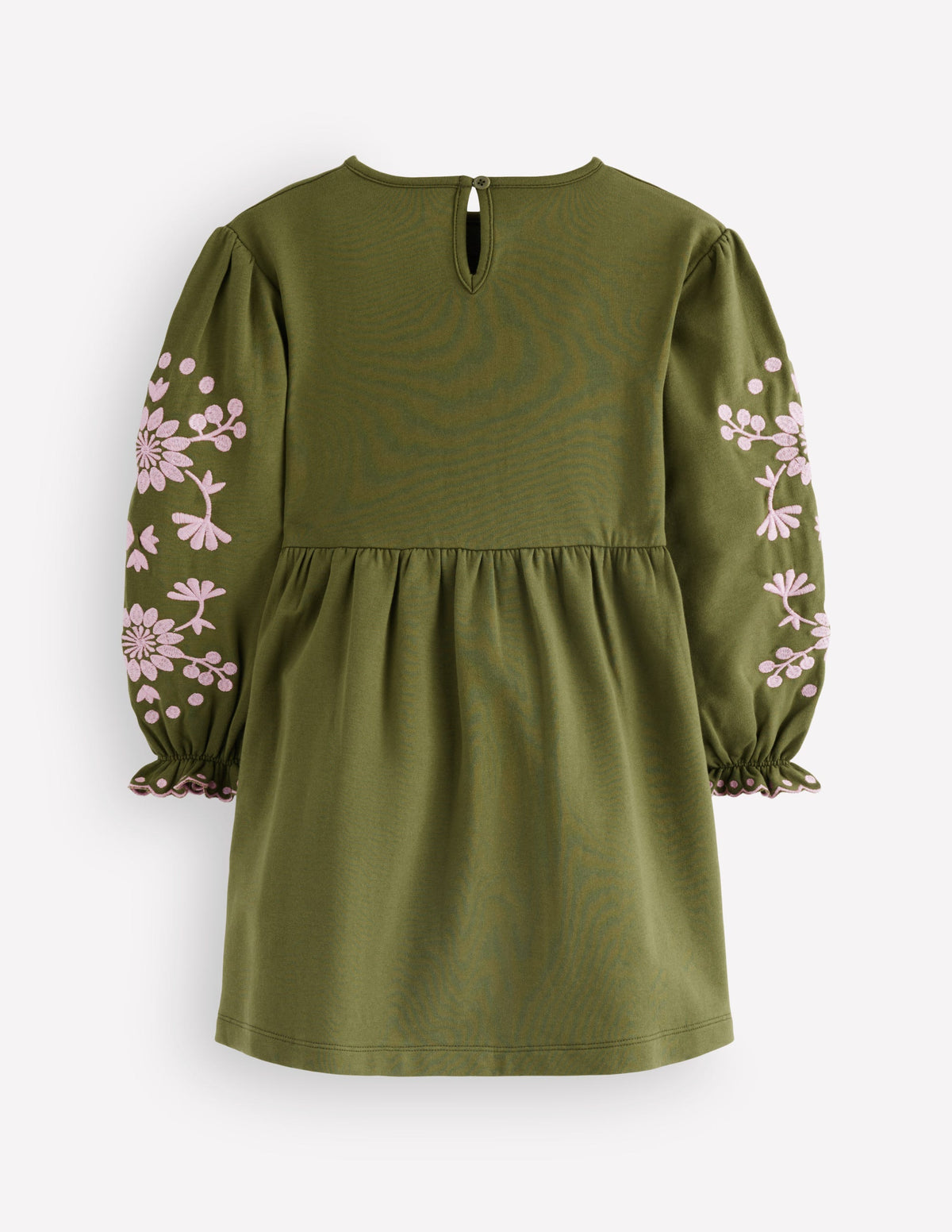 Boden Girls Embroidered Sleeve Dress in Green