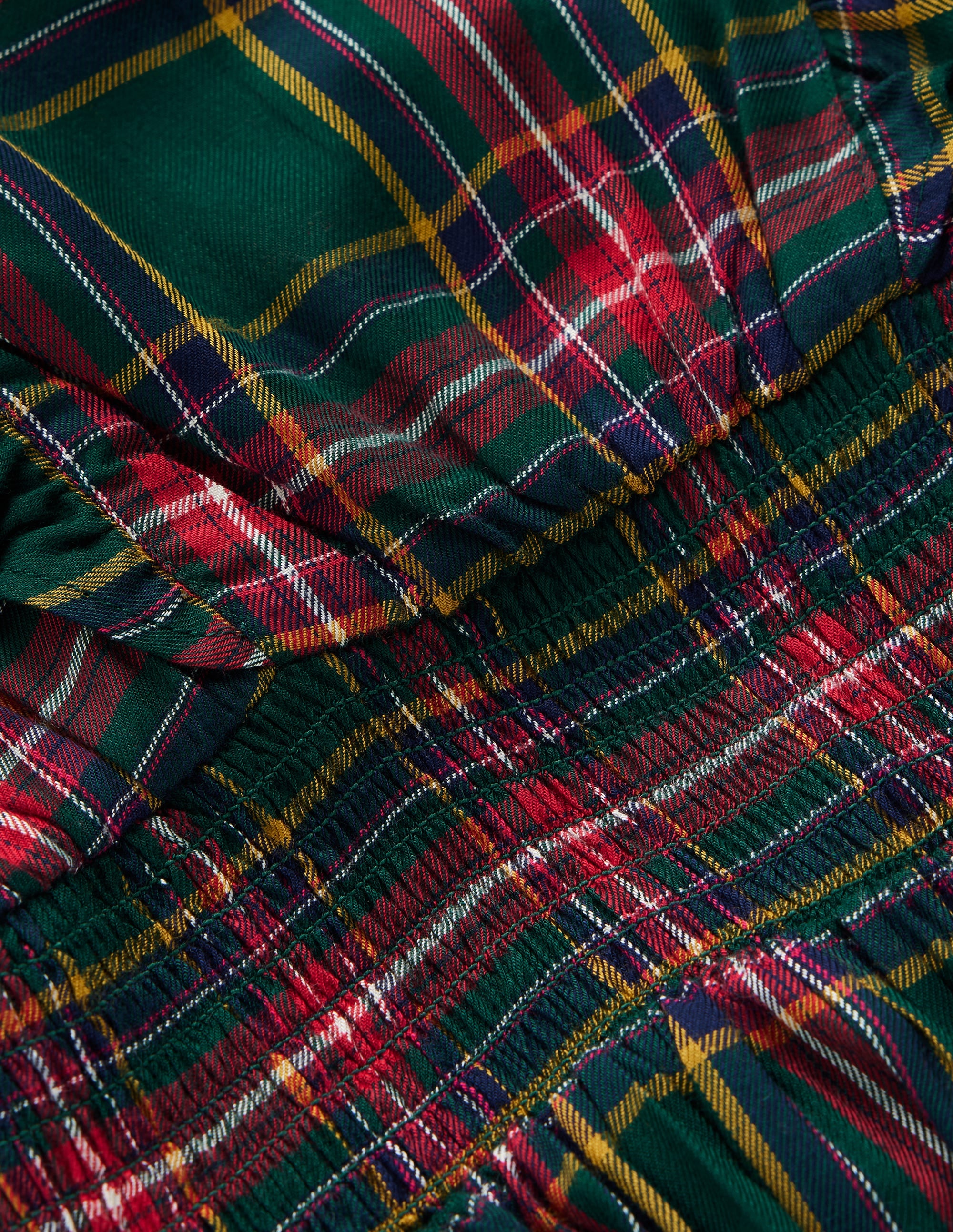 Shirred Drop Waist Dress-Green/ Red Check - Image 9