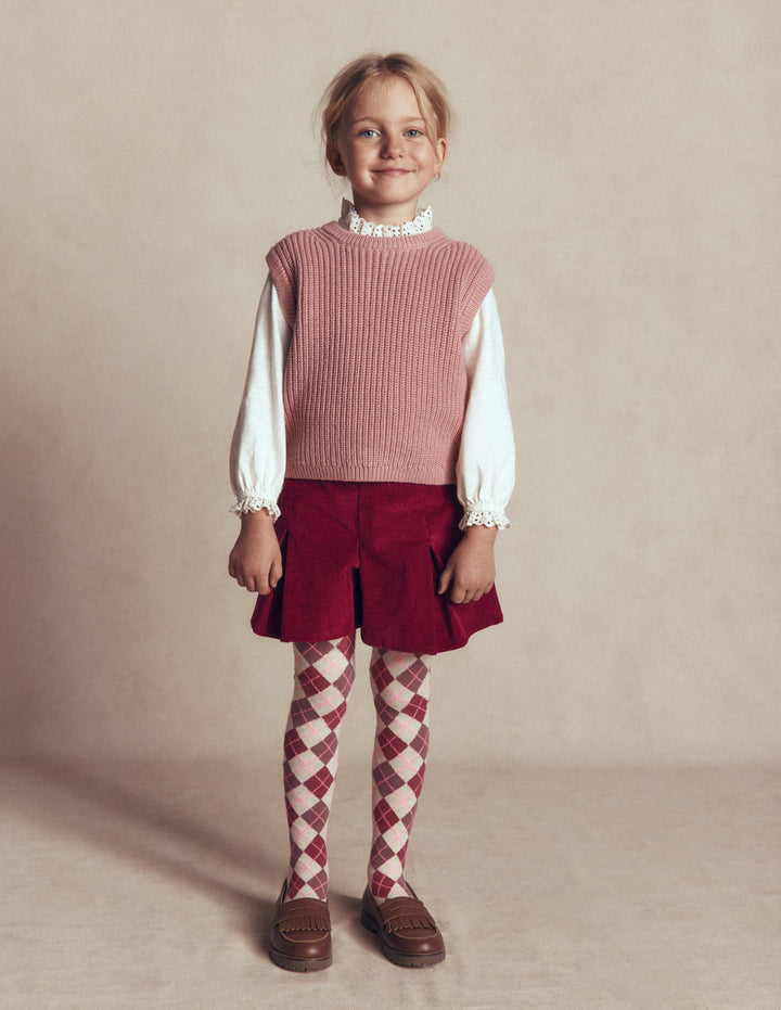 Pleated Skort-Ruby Red Cord