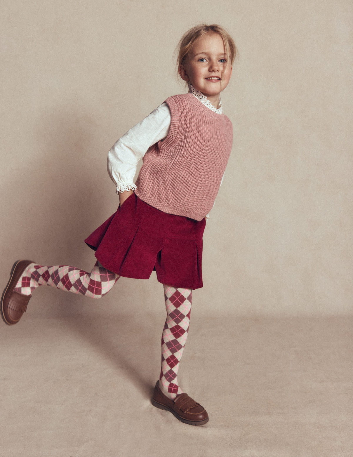 Pleated Skort-Ruby Red Cord-3