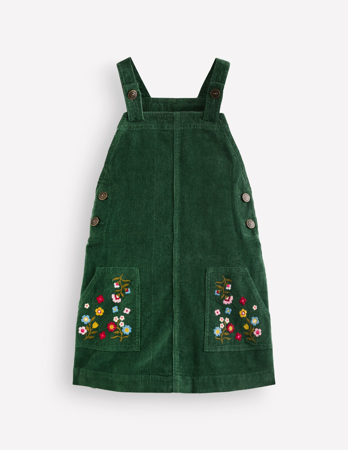 Adeline A-line Overalls Dress-Green Floral Corduroy - Image 1