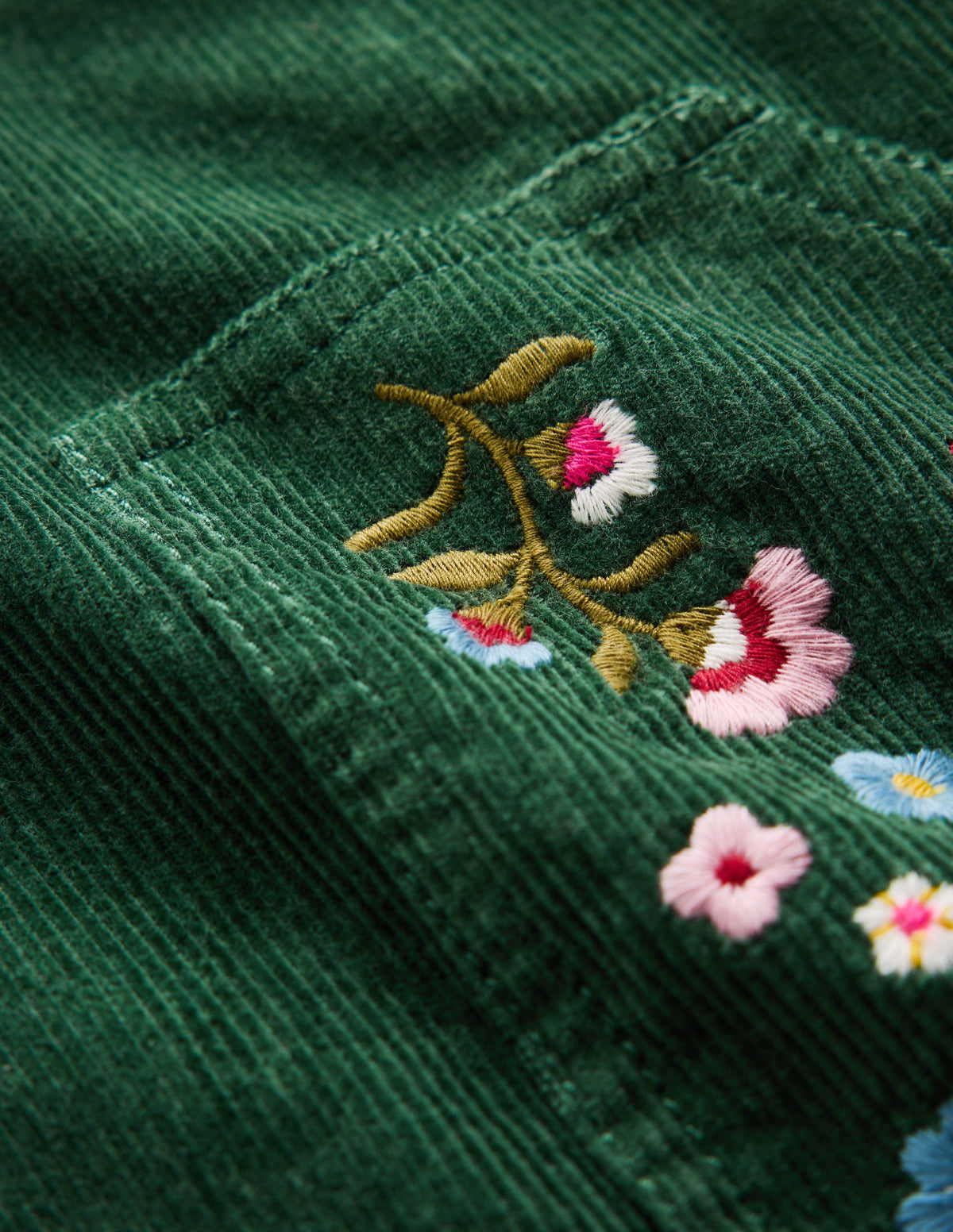 Adeline A-line Overalls Dress-Green Floral Corduroy - Image 3