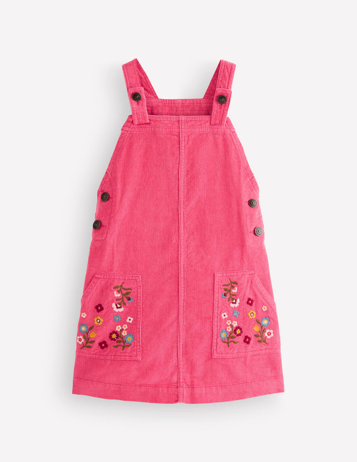 Adeline A-line Overalls Dress-Bright Rouge Floral Corduroy