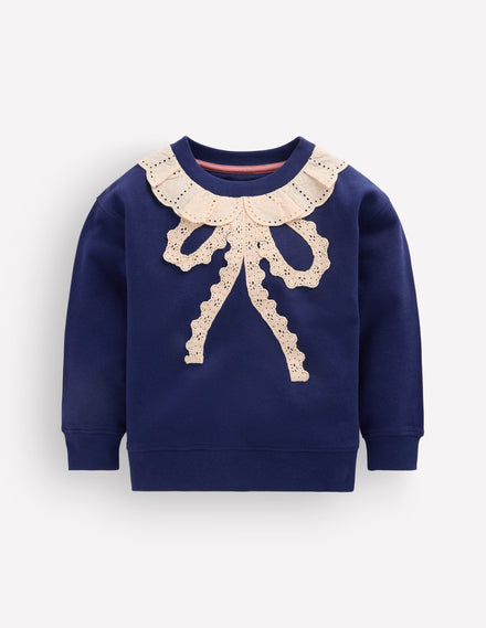 Bobbie Appliqué Sweatshirt-Navy Lace Bow